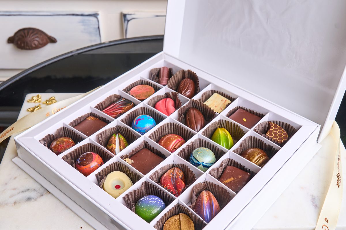 Open box of twenty-five assorted chocolates